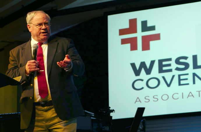 The Rev. Keith Boyette discusses Judicial Council rulings and challenges facing The United Methodist Church during the April 2017 gathering of the Wesleyan Covenant Association in Memphis, Tenn. File photo by Tim Tanton, UMNS.