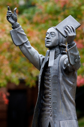 A statue of John Wesley, the founder of Methodism, stands in the center of campus at Asbury Theological Seminary in Wilmore, Ky. Asbury officials issued a statement that said they were “thankful” for the passing of the Traditional Plan. File photo by Mike DuBose, UMNS.