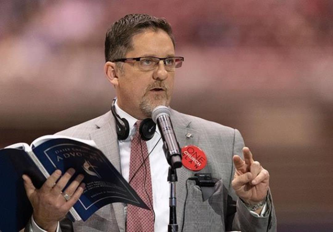 The Rev. Mark Holland of the Great Plains Conference addresses the 2019 United Methodist General Conference in St. Louis. Photo by Mike DuBose, UMNS.