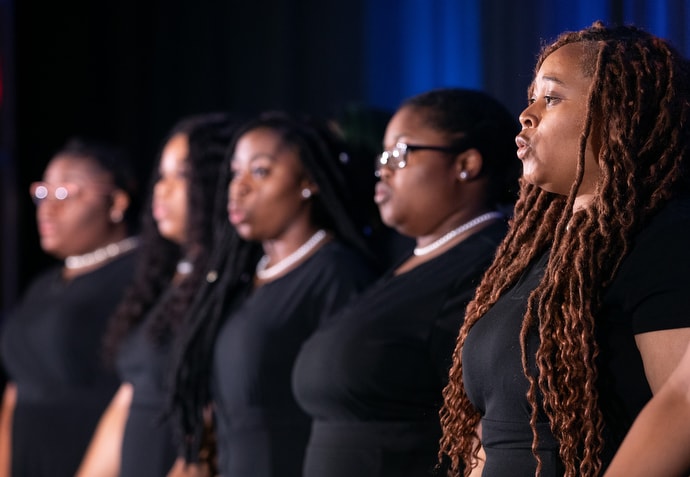 Members of the Bennett College Choir sing during a luncheon to benefit the United Methodist Black College Fund. Photo by Mike DuBose, UMNS.