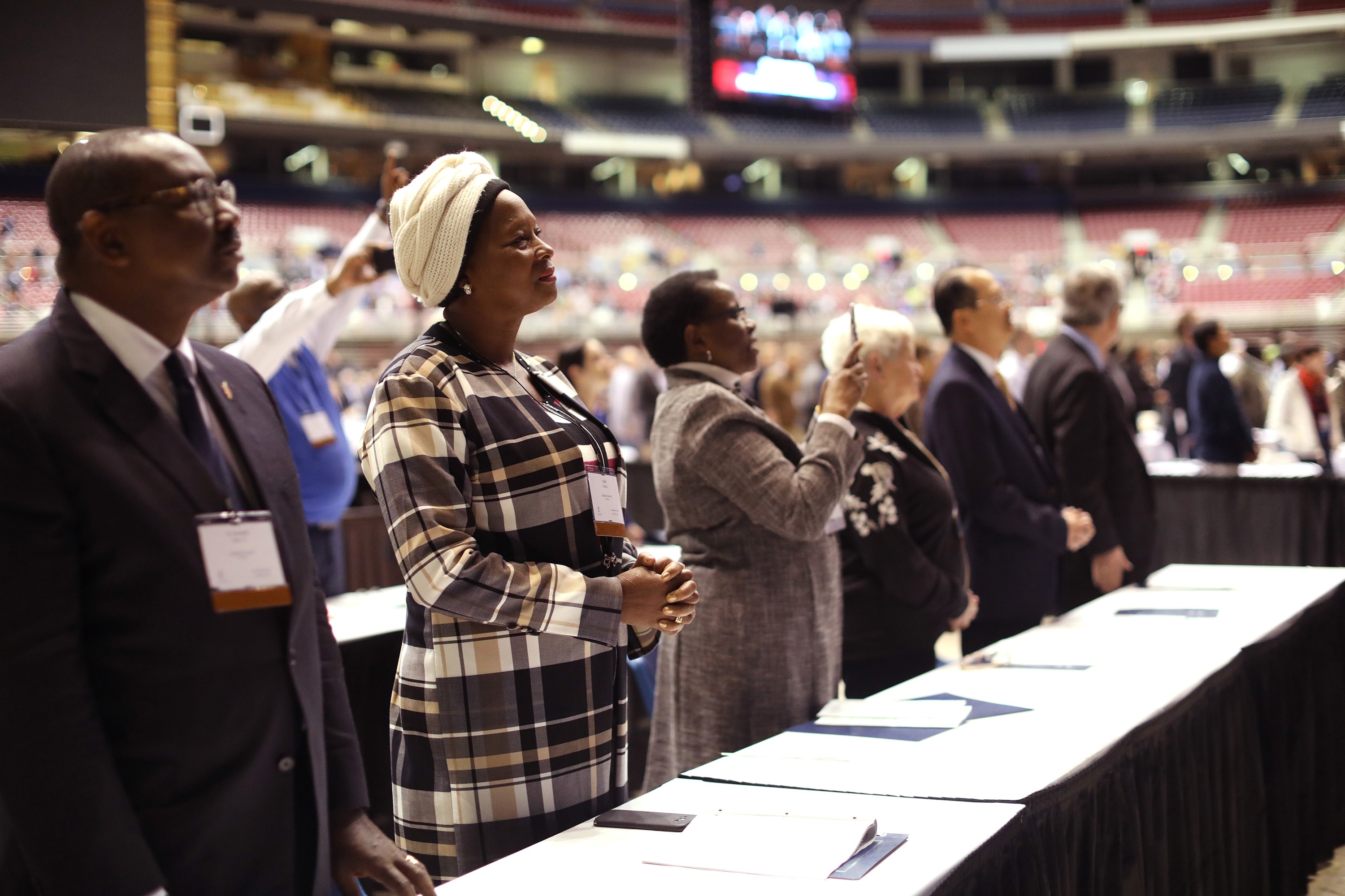 Members of the Judicial Council participate in the Feb. 23 morning of prayer at the 2019 Special Session of the United Methodist General Conference in St. Louis. File photo by Kathleen Barry, UMNS.
