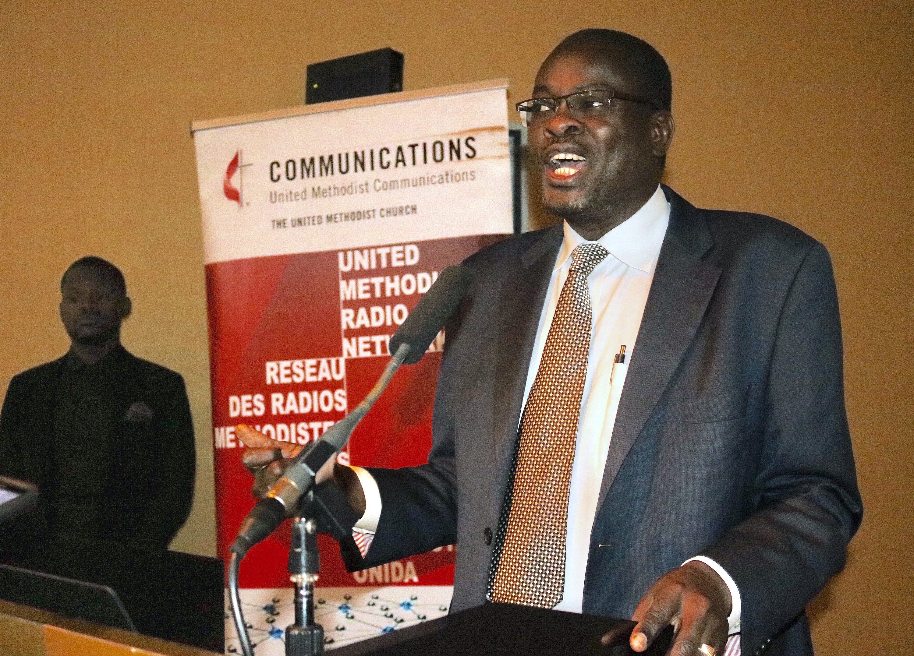 Bishop Daniel Wandabula of the East Africa Episcopal Area called on communicators to “unite the church (rather) than perpetuate divisions” while speaking at the United Methodist Radio Network annual meeting, April 25-27, in Kampala, Uganda. Photo by the Rev. Taurai Emmanuel Maforo.