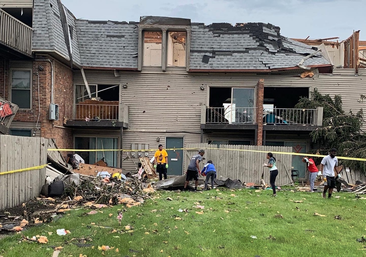 Members of McKinley United Methodist Church work with Dayton Young Black Professionals to clean-up from recent tornado damage in Dayton, Ohio. Photo by the Rev. Peter Edward Matthews. 