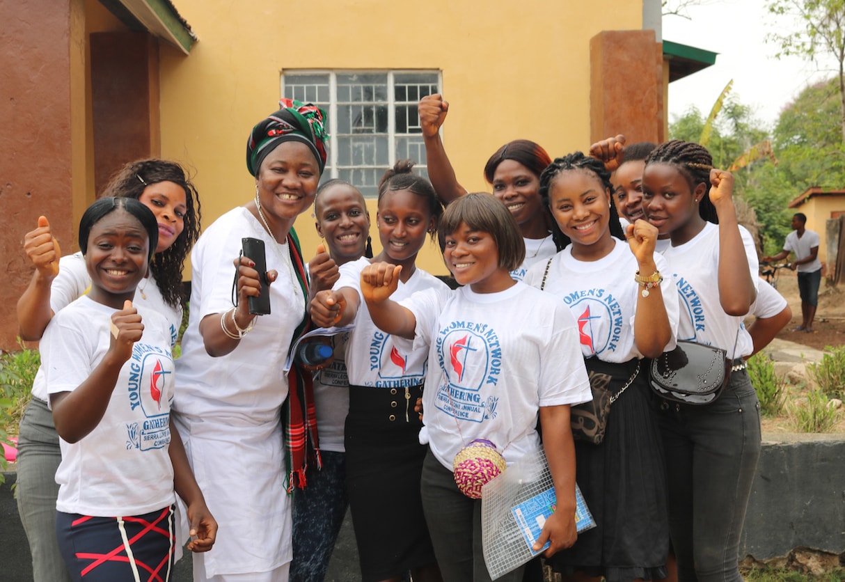 Finda Quiwa (third from left), a United Methodist missionary, joins members of Finda Quiwa House at the May 2 Young Women's Gathering in Yonibana, Sierra Leone. Photo by Phileas Jusu, UM News.