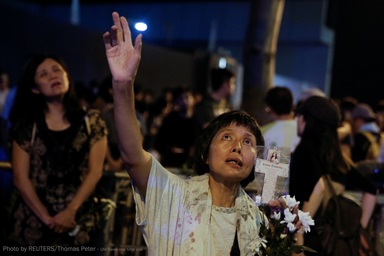 The faithful sing religious songs outside the Legislative Council building in Hong Kong as they protest a proposed extradition bill with China. One hymn in particular, “Sing Hallelujah to the Lord,” has become an unofficial anthem, says Ben Ho, a Methodist from Hong Kong. REUTERS/Thomas Peter The faithful sing religious songs outside the Legislative Council building in Hong Kong as they protest a proposed extradition bill with China. One hymn in particular, “Sing Hallelujah to the Lord,” has become an unofficial anthem, says Ben Ho, a Methodist from Hong Kong. REUTERS/Thomas Peter