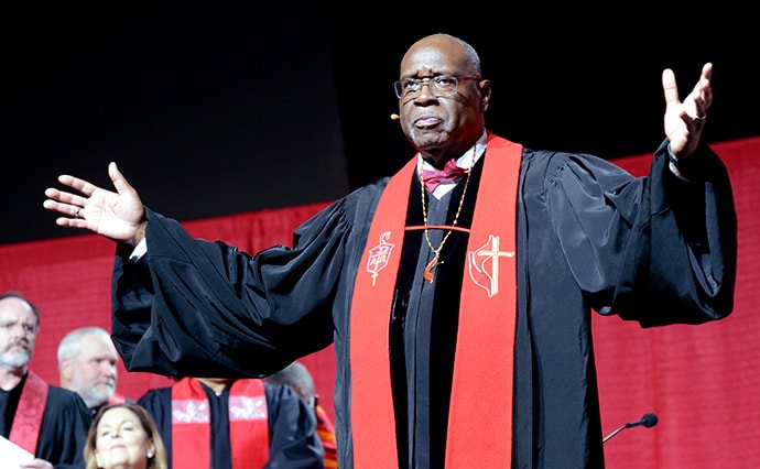 Bishop James Edward Swanson Sr. leads the 2019 Mississippi Annual Conference meeting in Jackson. Photo courtesy of Greg Campbell Photography Inc.