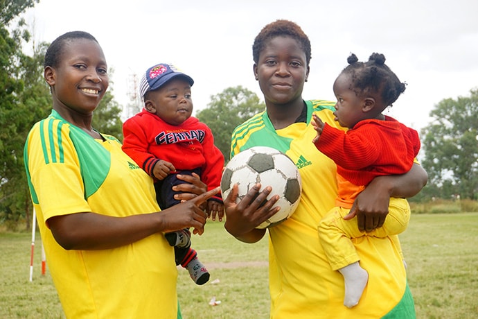 Anna Mufundirwa (left) and Melinda Hondo, former players with the United Methodist Domboramwari Circuit soccer team in Harare, know the health benefits of exercise and physical fitness. Photo by Kudzai Chingwe, UM News.