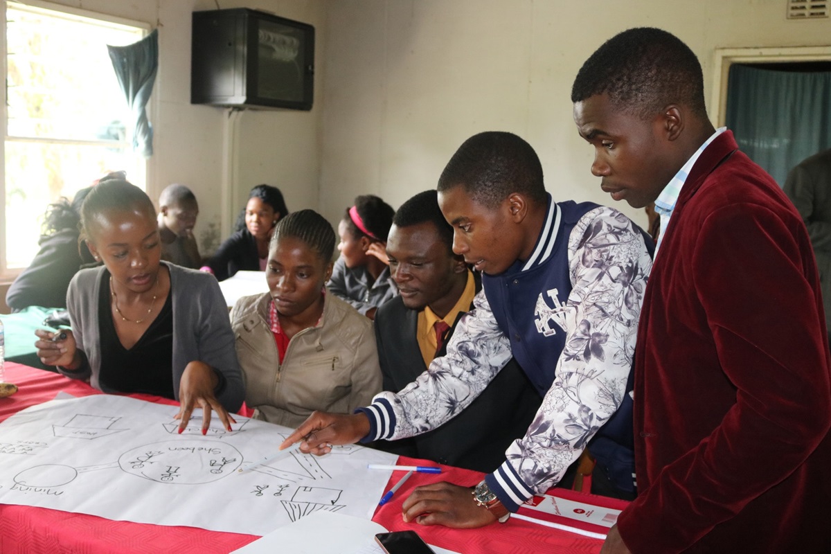 Youth from the East Zimbabwe Annual Conference participate in team-building exercises as part of their training in learning to promote drug-free communities. Photo by Eveline Chikwanah, UM News.