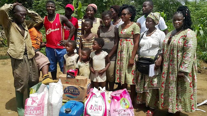 The United Methodist Women Association of Cameroon has donated food and household items to internally displaced people, mostly women and children, who are living in the bushes in the southwest region of the country. Photo by Collette Ndobe, UM News.