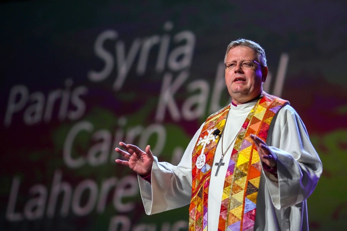Bishop Christian Alsted preaches during morning worship at the 2016 United Methodist General Conference in Portland, Ore. Alsted, leader of the Nordic and Baltic Area, said that from a European United Methodist perspective, a division of the church would most likely have “devastating consequences.” File photo by Maile Bradfield, UM News.