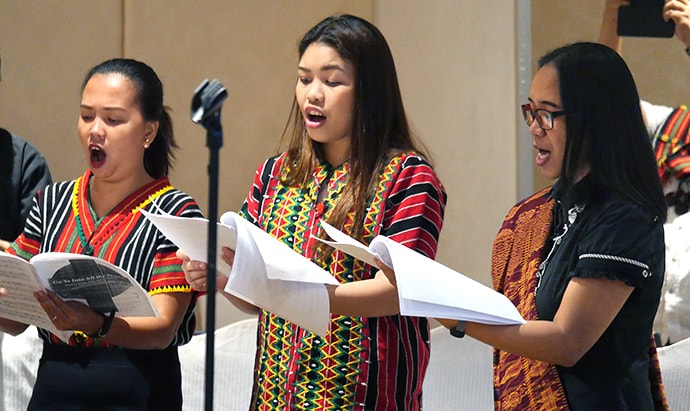 The Union Theological Seminary choir, under the direction of Deborrah Reyes, helps lead closing worship for an international United Methodist meeting in Manila, Philippines, in March. The seminary, co-founded by Methodists, is the oldest Protestant seminary in the Philippines. Photo by Heather Hahn, UM News.