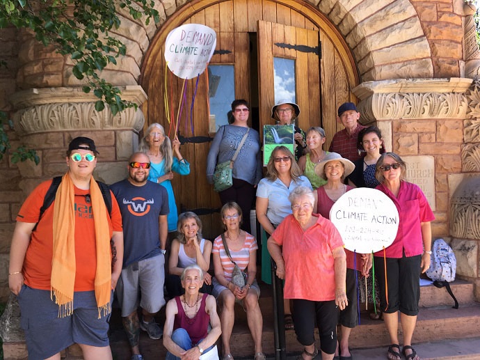 Volunteers at the monthly ringing of bells to protest harm to the environment gather at First United Methodist Church of Boulder in Colorado on the 11th day of each month. Photo courtesy of Mary Beth Downey. 