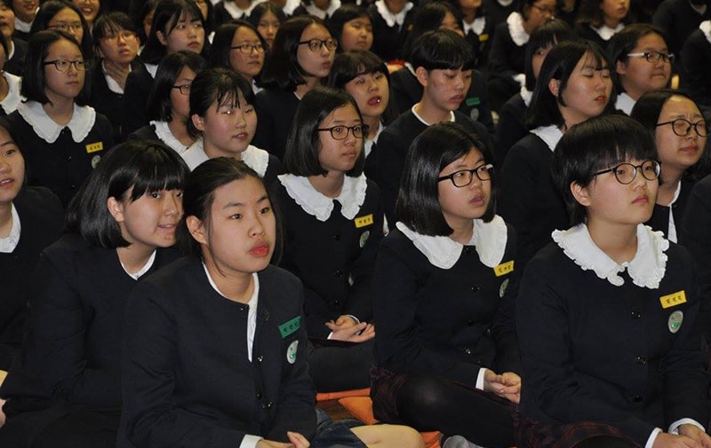 Bishop Marcus Matthews visits Holston Girls' Middle and High School in Daejeon, South Korea, in April 2016