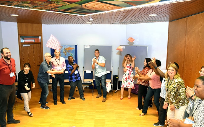 Participants enjoy a fun activity at the United Methodist Board of Global Ministries’ training event at The United Methodist Church of Germany Educational and Training Center in Stuttgart, Germany, Aug. 22-30. Photo by Üllas Tankler, Board of Global Ministries.