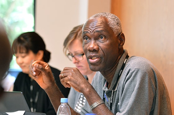 William Davis  talks during a migration-focused training event at The United Methodist Church of Germany Educational and Training Center in Stuttgart, Germany. Many churches are receiving new members who speak different languages and worship according to different traditions. Photo by Klaus U. Ruof, UM News.