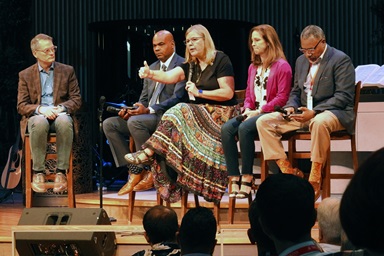 Pat Luna speaks during a panel discussion at the Leadership Institute, held at the United Methodist Church of the Resurrection in Leawood, Kansas, Sept. 25-27. She was joined by the Revs. Adam Hamilton, Junius B. Dotson, Ginger Gaines-Cirelli and Michael Bowie. This year’s event focused on preserving, but reforming The United Methodist Church.  Photo by Sam Hodges, UM News. Pat Luna speaks during a panel discussion at the Leadership Institute, held at the United Methodist Church of the Resurrection in Leawood, Kansas, Sept. 25-27. She was joined by the Revs. Adam Hamilton, Junius B. Dotson, Ginger Gaines-Cirelli and Michael Bowie. This year’s event focused on preserving, but reforming The United Methodist Church.  Photo by Sam Hodges, UM News.