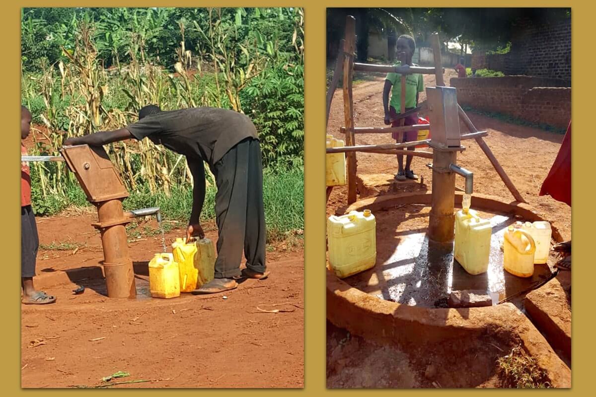 Community members access water at new boreholes near United Methodist churches in the Uganda-South Sudan Conference. With the help of churches in Georgia and Florida, five boreholes were drilled in the East Africa Episcopal Area. Photos courtesy of the Rev. Isaac Kyambadde. 