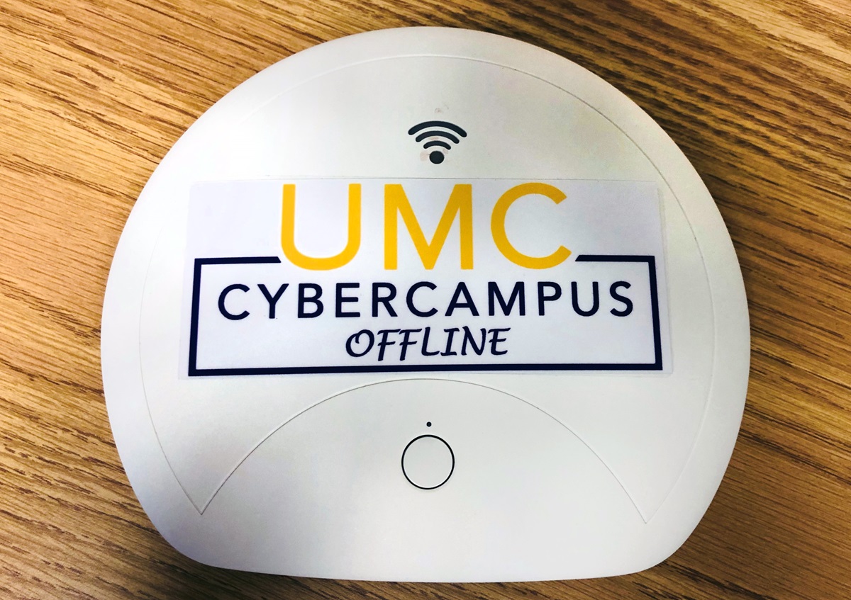 The portable “UMC Cyber Campus Offline” hotspot device provides digitalized educational materials to areas without internet access. Photo by the Rev. HiRho Park, United Methodist Board of Higher Education and Ministry.  