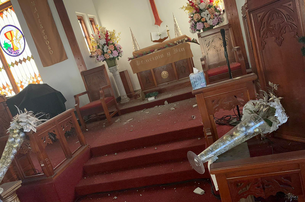La Iglesia Metodista de la Resurrección en Ponce, Puerto Rico, sufrió grandes daños debido a la serie de terremotos que han sacudido el área desde el 28 de diciembre. Foto cortesía de la Iglesia Metodista de Puerto Rico.