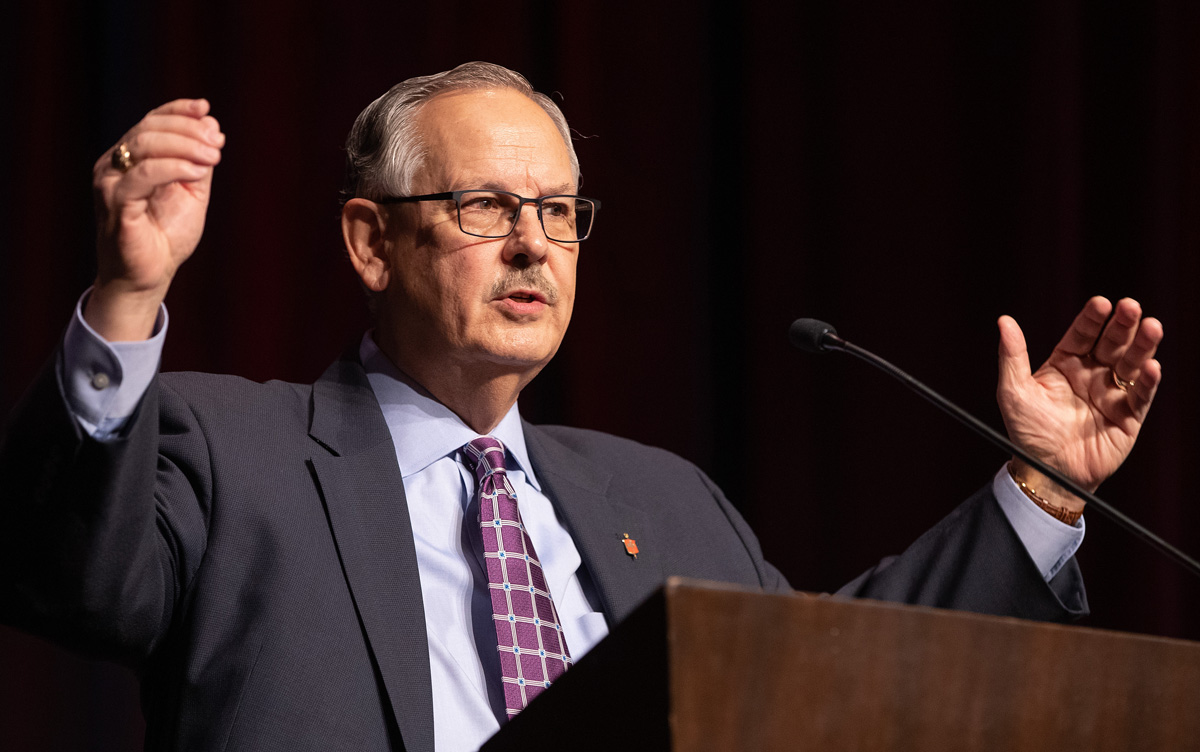 United Methodist Bishop Bruce Ough gives the sermon during opening worship at the 2020 Pre-General Conference Briefing in Nashville, Tenn. Photo by Mike DuBose, UM News.