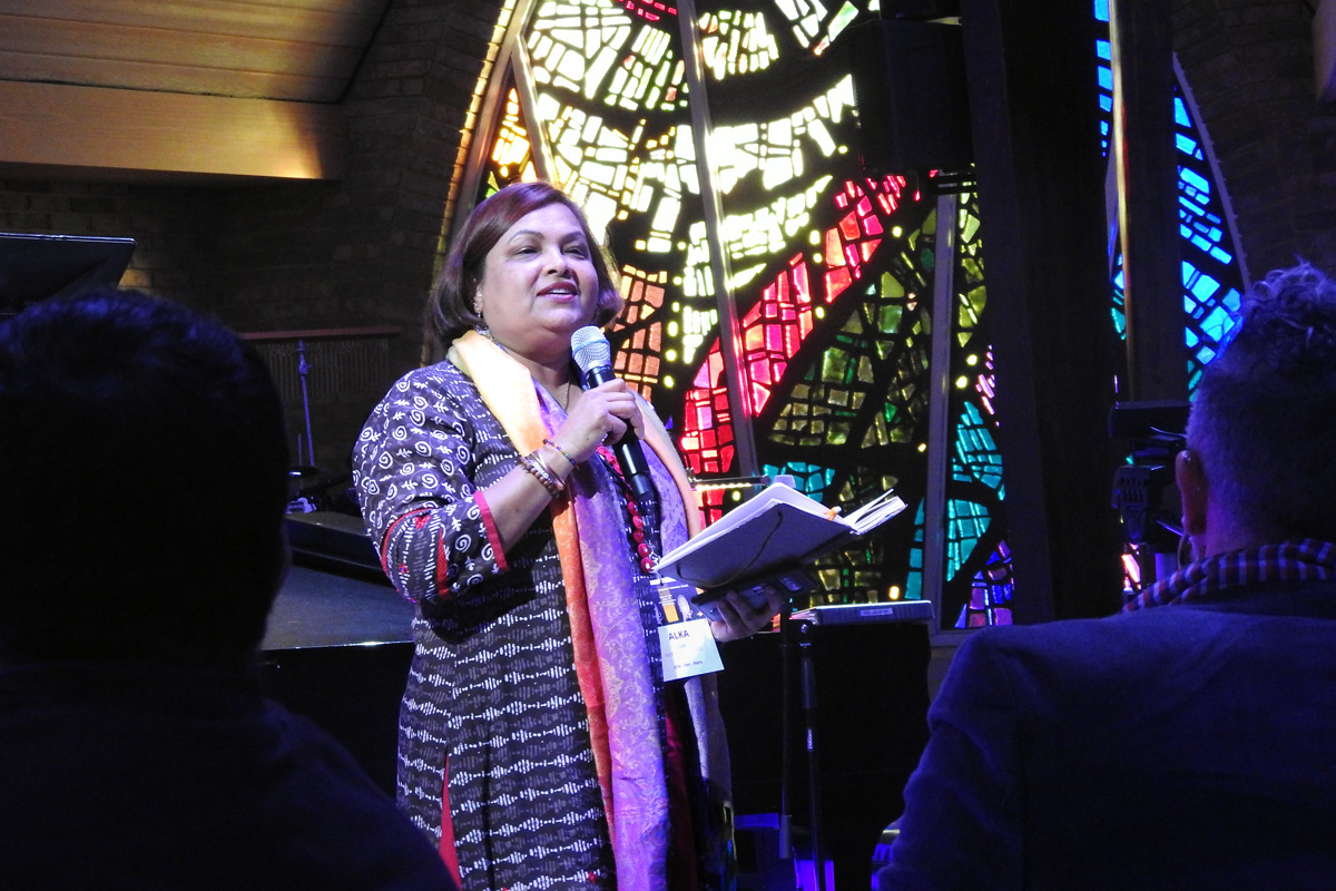 The Rev. Alka Lyall speaks during March 6 opening worship of the “Trailblazing the Liberation Methodist Church” event, held at Dallas’ Preston Hollow United Methodist Church and put on by the advocacy group UM-Forward. Photo by Sam Hodges, UM News.