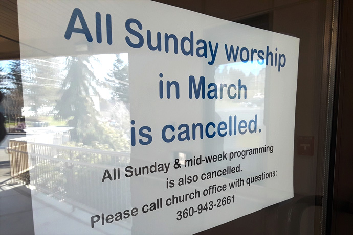 Churches in the Pacific Northwest, such as First United Methodist of Olympia, Washington, are taking strong measures in response to the spread of the coronavirus. Photo courtesy First United Methodist Church of Olympia, Washington. 