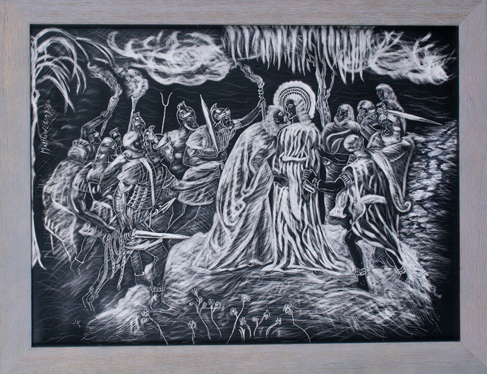 Station 2 of Cathedral of the Rockies’ online Stations of the Cross features original artwork by Jennifer Kloss. Image courtesy of Kloss and Cathedral of the Rockies.