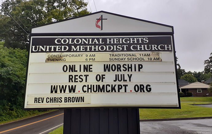 Colonial Heights United Methodist Church, in Kingsport, Tenn., is among the Holston Conference churches that have had to close again for in-person worship, due to rising COVID-19 case numbers in the area. Photo courtesy of the Rev. Chris Brown.