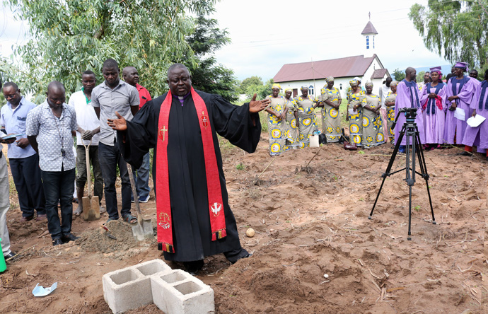 Bishop John Wesley Yohanna speaks after ceremoniously laying two foundation blocks for Grace Radio in Jalingo, the capital city of Taraba State in northeastern Nigeria. The project is an initiative of The United Methodist Church in Nigeria in partnership with United Methodist Communications and the United Methodist Radio Network. Photo by the Rev. Ande I. Emmanuel, UM News.