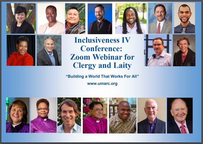 A promotional picture from the United Methodist Association of Retired Clergy shows the diversity of speakers at its fourth annual Inclusiveness Conference. Speakers came from the United States, Norway, the Philippines and Rwanda. Photo courtesy of the United Methodist Association of Retired Clergy.