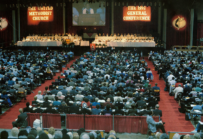 Delegates consider legislation during the 1992 United Methodist General Conference in Louisville, Ky., which established Shalom Zones as a way to partner with communities suffering from systemic issues of poverty. File photo by John C. Goodwin, GBGM.