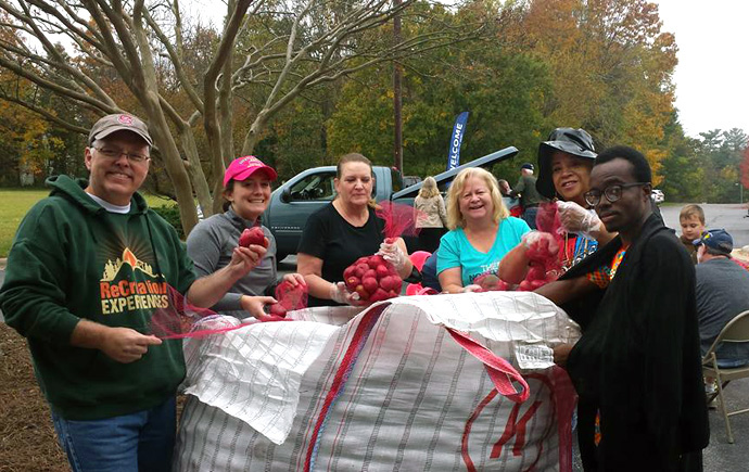 Volunteers pose during a “Potato Drop” at Guilford College United Methodist Church in Greensboro, N.C. Photo courtesy of the Rev. Matt Smith.