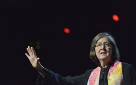 Bishop Elaine Stanovsky preaches during a May 20 worship service at the 2016 United Methodist General Conference in Portland, Ore. File photo by Paul Jeffrey, UM News.