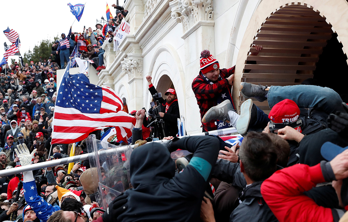 Supporters of President Donald Trump storm into the U.S. Capitol in Washington after clashing with police to protest the certification of the 2020 U.S. presidential election results by Congress on Jan. 6. Photo by Shannon Stapleton, REUTERS.