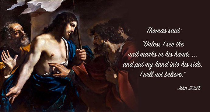 The Doubter’s Parish website features a painting of the apostle Thomas, otherwise known as Doubting Thomas, examining the wounds received by Jesus on the cross. “The Incredulity of Saint Thomas,” by Guercino (Giovanni Francesco Barbieri): oil on canvas, 1621.