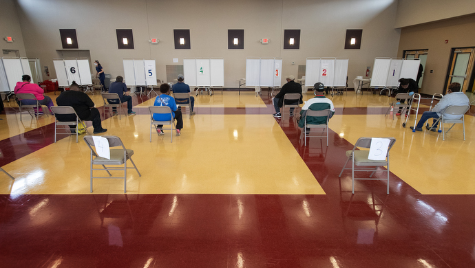 Patients wait to receive COVID-19 vaccinations during a clinic at Meharry Medical College in Nashville, Tenn. The United Methodist-related school hopes to hold three or four such clinics per week as more vaccine doses become available. Photo by Mike DuBose, UM News.