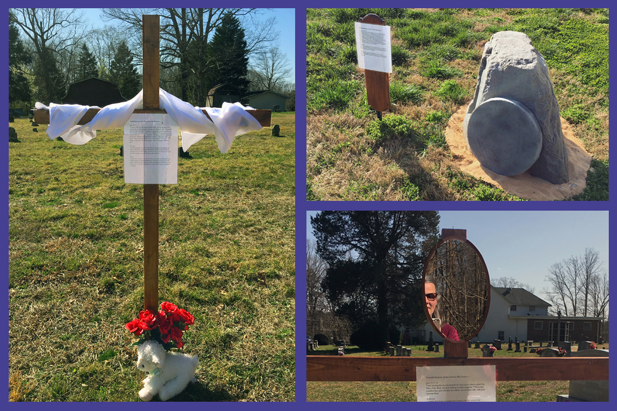 La Iglesia Metodista Unida (IMU) Concordia en Lewisville, Carolina del Norte, está presentando un Vía Crucis al aire libre este año, para que la gente de la iglesia y la comunidad recorra las diferentes etapas de la pasión de Cristo. En este segundo año de la pandemia, las iglesias continúan siendo creativas mientras mantienen la seguridad durante esta Semana Santa en el calendario cristiano. Foto: Teresa Reece, de la IMU Concordia.
