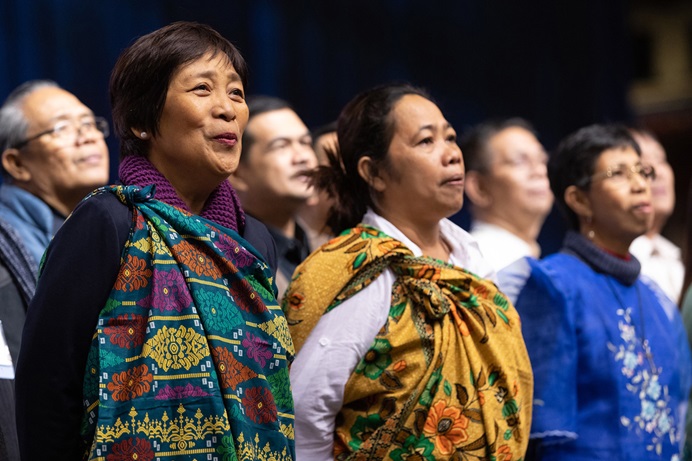 Delegates from the Philippines and Southeast Asia sing during the 2019 United Methodist General Conference in St. Louis. Nearly 300 Filipino United Methodists joined a virtual conversation March 16 to talk about the Christmas Covenant and other plans for the future of The United Methodist Church. More webinars are planned for church members in Africa and Europe. File photo by Mike DuBose, UM News.