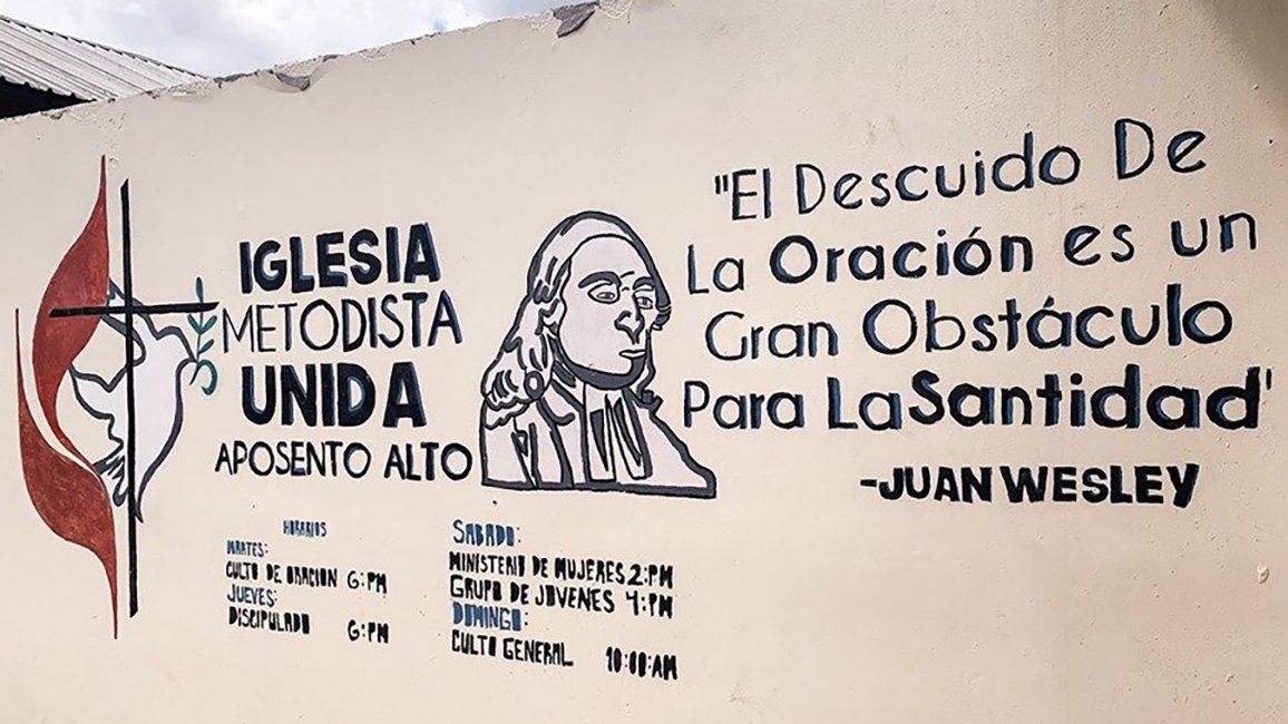 Este mural esta ubicado en La Iglesia Metodista Unida Aposento Alto en la ciudad de Tegucigalpa, capital de Honduras. Foto cortesía IMU Aposento Alto.