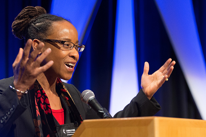 The Rev. Kennetha Bigham-Tsai addresses the Pre-General Conference Briefing in Portland, Ore., in 2016. Bigham-Tsai is chief connectional ministries officer for the United Methodist Connectional Table, which unanimously approved plans to host conversations around the globe about the church’s vision and mission. File photo by Mike DuBose, UM News.