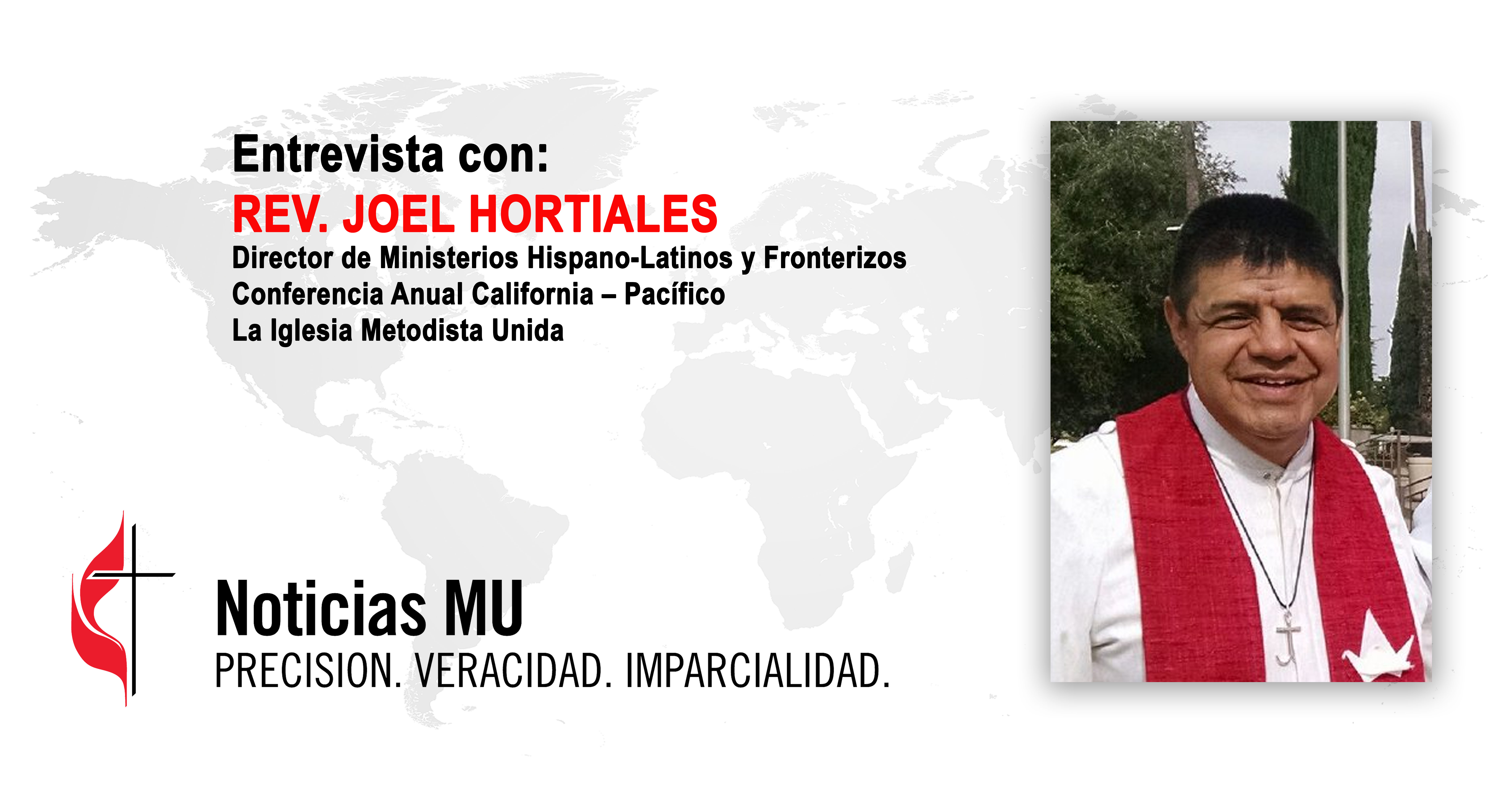 El Rev. Joel Hortiales, Director de los Ministerios Hispano-Latinos y Fronterizos de la Conferencia Anual California - Pacífico (Cal-Pac) de La Iglesia Metodista Unida, comparte en entrevista concedida a Noticias MU,  la situación de la frontera en el lado oeste y lo que los ministerios metodistas unidos están haciendo en apoyo a las familias migrantes. Fotocomposición Rev. Gustavo Vasquez, Noticias MU. 