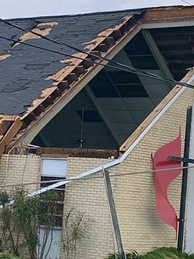 The sanctuary at Golden Meadow United Methodist Church in Galliano, La., stands open to the sky after Hurricane Ida tore off part of the roof. Photo courtesy of the Louisiana Conference. 