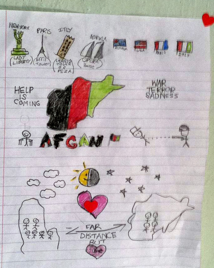 This drawing was made by the Rev. Thomas Kim’s niece, then 8, after her father died in Afghanistan on Dec. 6, 2011. Photo by the Rev. Thomas Kim.