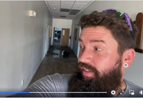The Rev. Jason Harris gives a video tour of flood damage to First United Methodist Church in LaPlace, La. The church is one of the areas hard hit by Hurricane Ida. Screenshot by UM News, courtesy of First United Methodist Church via Facebook