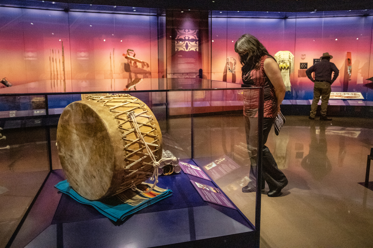 Visitors browse a gallery of artifacts at the First Americans Museum in Oklahoma City. The museum held its grand opening on Sept. 18-19. It took decades to get funding and build the museum. Photo courtesy of First Americans Museum. 