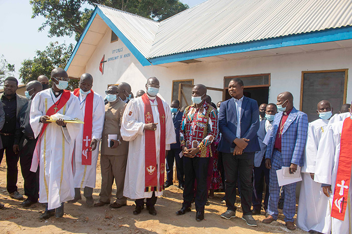 Church leaders and government officials gather for the dedication of a United Methodist orphanage in Kindu, Congo. Photo by Chadrack Tambwe Londe, UM News.