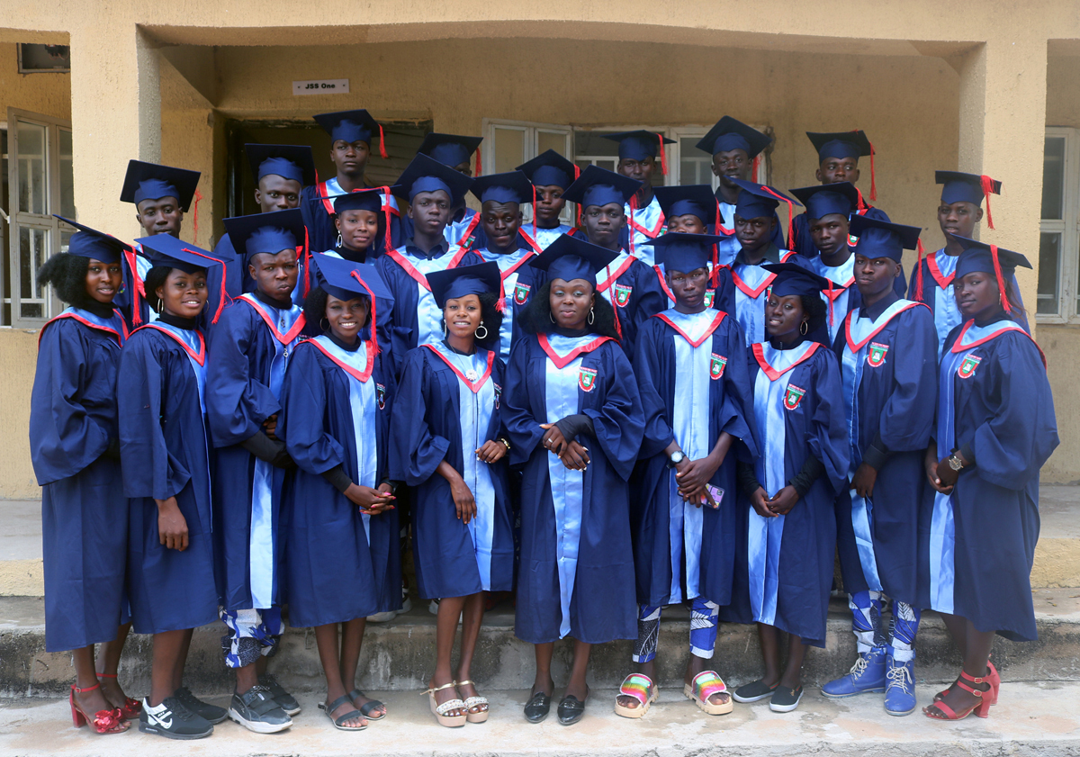 Graduates of the Ron Wilmot Comprehensive Seminary Secondary School in Nigeria gather for a class photo. On Oct. 16, they became the first graduating senior class of the United Methodist-supported school, which is named after a late missionary from Iowa. Photo by Daniel Garba, UM News.