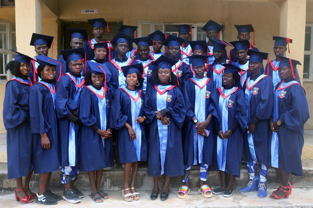 Graduates of the Ron Wilmot Comprehensive Seminary Secondary School in Nigeria gather for a class photo. On Oct. 16, they became the first graduating senior class of the United Methodist-supported school, which is named after a late missionary from Iowa. Photo by Daniel Garba, UM News.