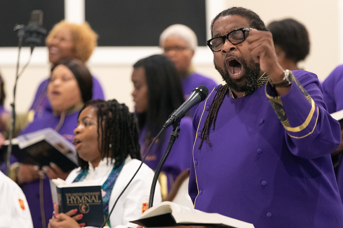 Keith Wilson leads the Anointed Voices choir at Ben Hill United Methodist Church in Atlanta where Black Methodists for Church Renewal held a worship service during their meeting in 2019. BMCR is among partners in the Strengthening the Black Church for the 21st Century conference to be held Dec. 1-2 in Houston. File photo by Mike DuBose, UM News.