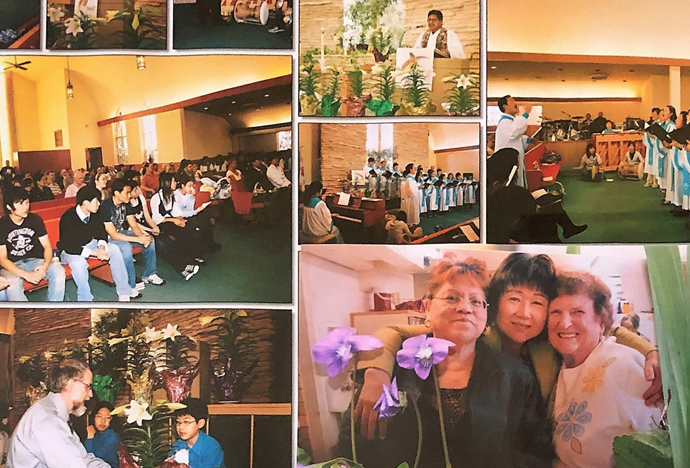 A collage on the fellowship hall of Immanuel United Methodist Church in Kenosha, Wis., shows various activities and ministries done by the three churches — Immanuel, Kenosha Korean United Methodist Church and Príncipe de Paz —  that share the building and facilities. Photo by the Rev. Thomas E. Kim, UM News.